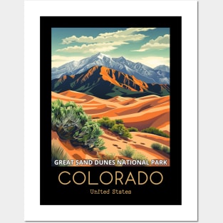 A Vintage Travel Illustration of the Great Sand Dunes National Park - Colorado - US Posters and Art